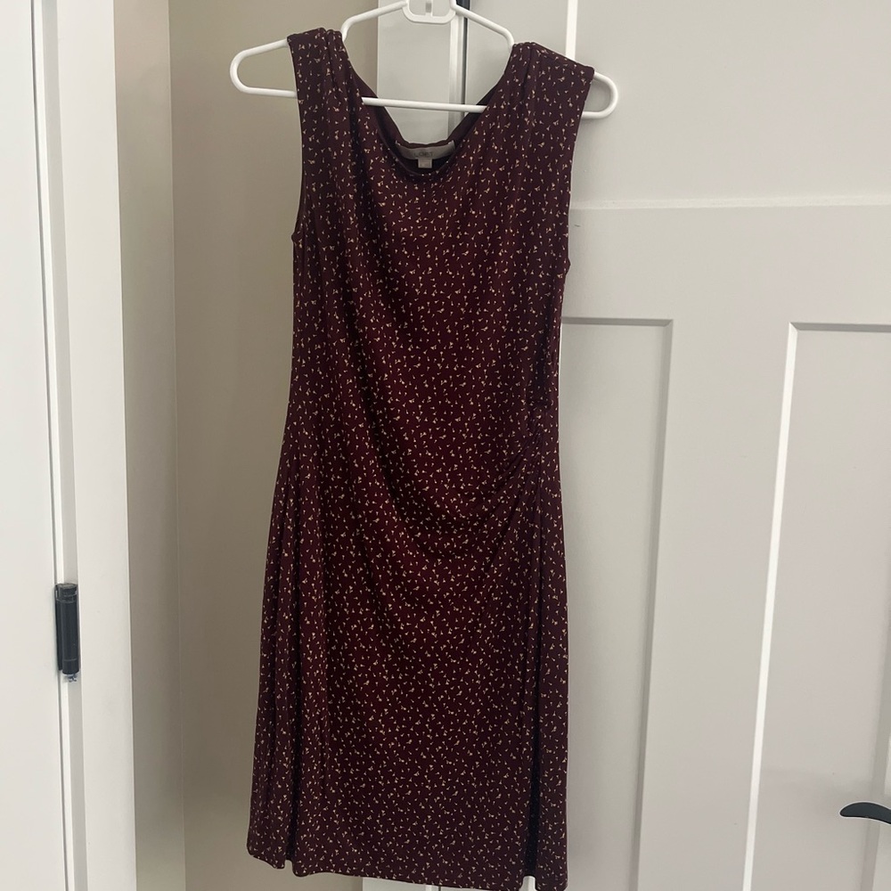 LOFT Burgundy Patterned Midi Dress